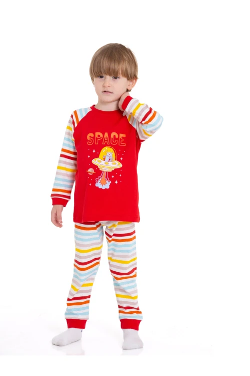 Astronot Baskılı Çizgili Pijama Takım 54210