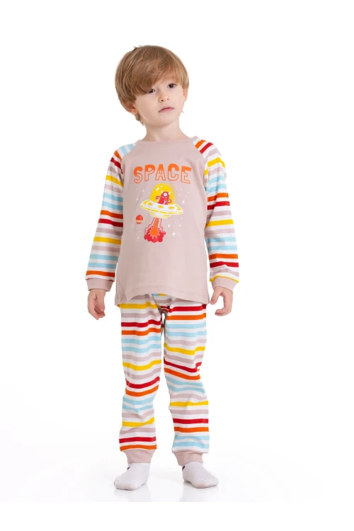 Astronot Baskılı Çizgili Pijama Takım 54210