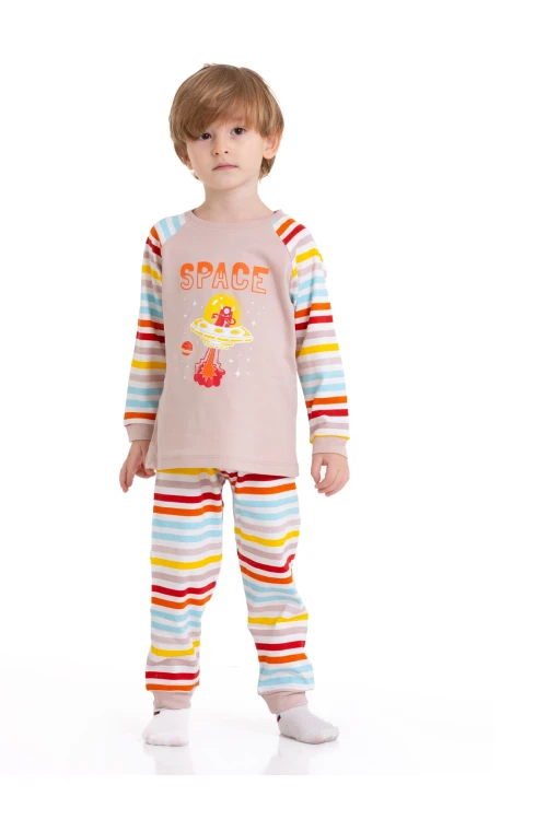 Astronot Baskılı Çizgili Pijama Takım 54210