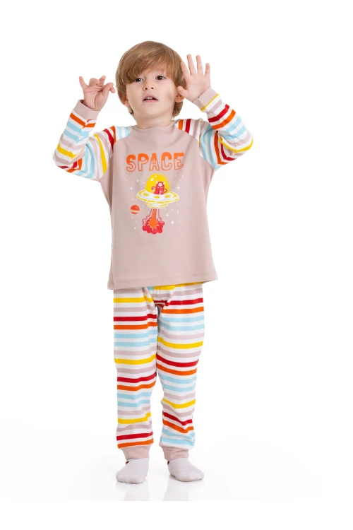 Astronot Baskılı Çizgili Pijama Takım 54210