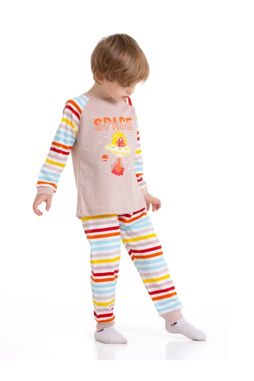 Astronot Baskılı Çizgili Pijama Takım 54210