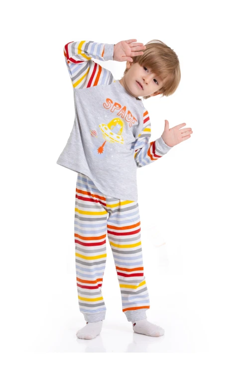 Astronot Baskılı Çizgili Pijama Takım 54210