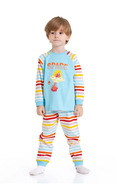 Astronot Baskılı Çizgili Pijama Takım 54210