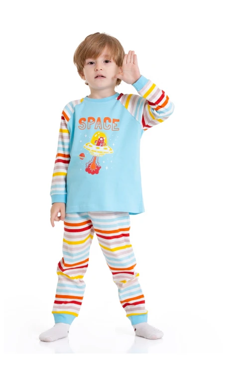 Astronot Baskılı Çizgili Pijama Takım 54210