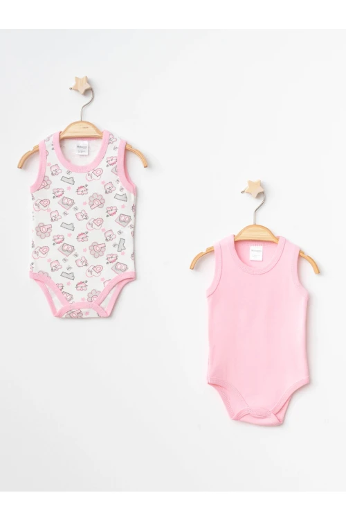 Ayıcık Desenli 2li Askılı Çıtçıtlı Body 9691