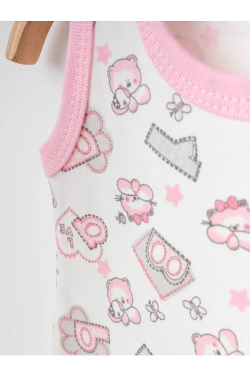 Ayıcık Desenli 2li Askılı Çıtçıtlı Body 9691