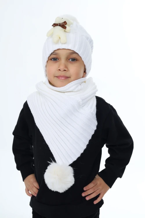 Ayıcık Ponponlu Atkı Bere Takımı 5013