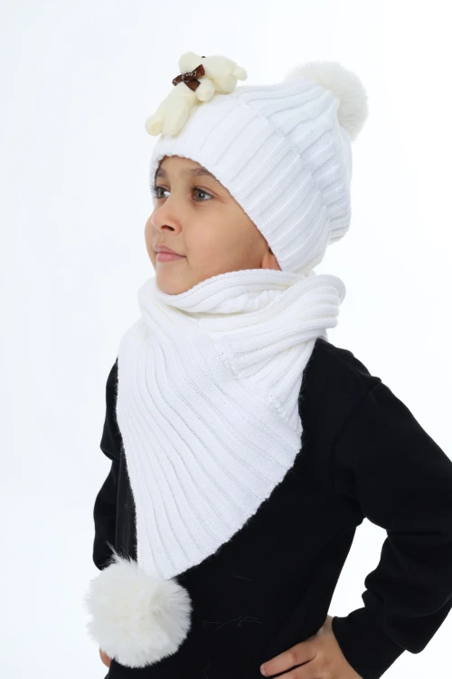 Ayıcık Ponponlu Atkı Bere Takımı 5013