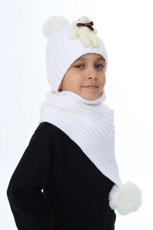 Ayıcık Ponponlu Atkı Bere Takımı 5013