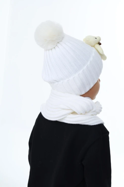 Ayıcık Ponponlu Atkı Bere Takımı 5013