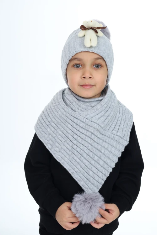 Ayıcık Ponponlu Atkı Bere Takımı 5013