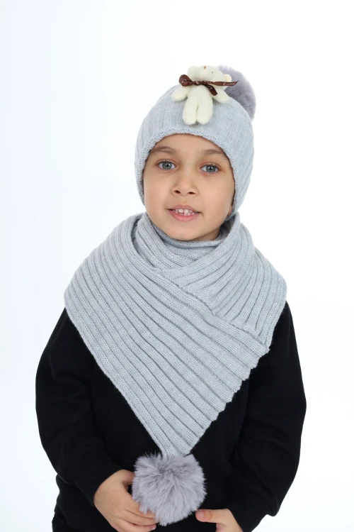 Ayıcık Ponponlu Atkı Bere Takımı 5013