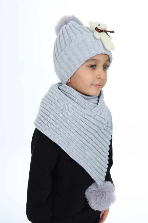 Ayıcık Ponponlu Atkı Bere Takımı 5013