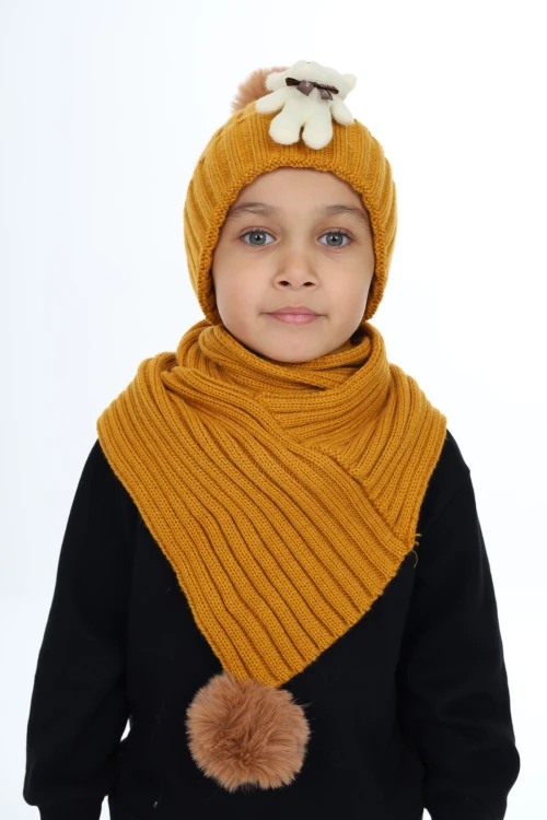 Ayıcık Ponponlu Atkı Bere Takımı 5013