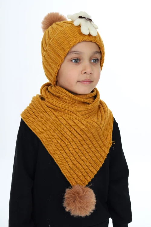 Ayıcık Ponponlu Atkı Bere Takımı 5013