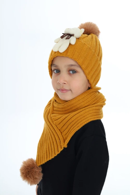 Ayıcık Ponponlu Atkı Bere Takımı 5013