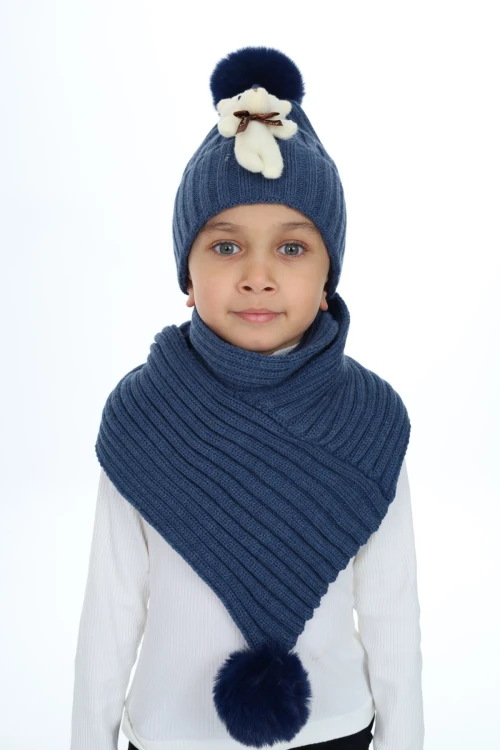 Ayıcık Ponponlu Atkı Bere Takımı 5013