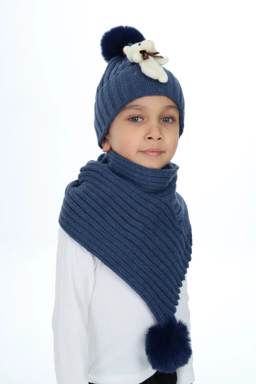 Ayıcık Ponponlu Atkı Bere Takımı 5013