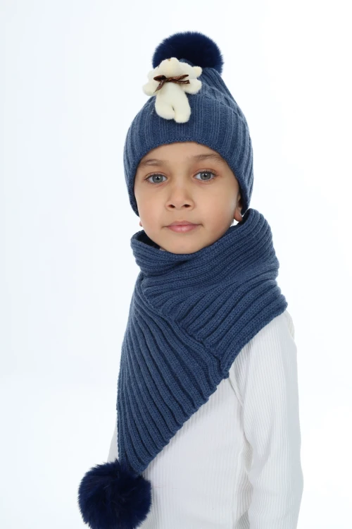 Ayıcık Ponponlu Atkı Bere Takımı 5013