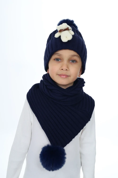 Ayıcık Ponponlu Atkı Bere Takımı 5013