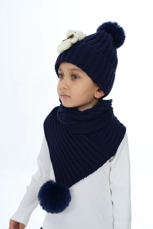 Ayıcık Ponponlu Atkı Bere Takımı 5013