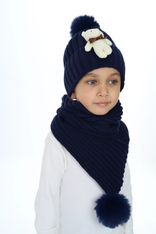 Ayıcık Ponponlu Atkı Bere Takımı 5013