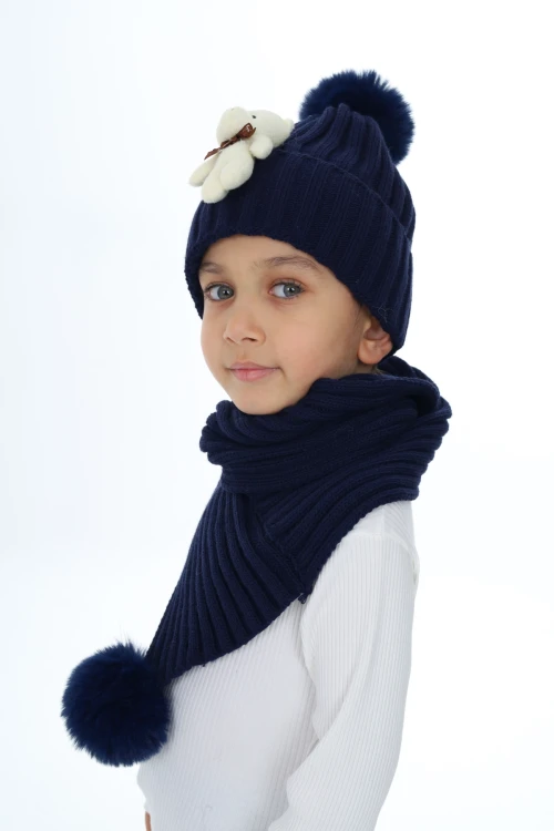 Ayıcık Ponponlu Atkı Bere Takımı 5013