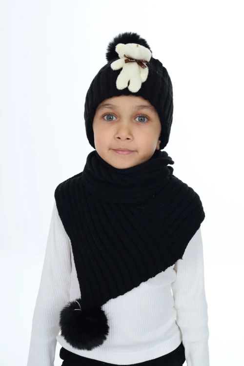 Ayıcık Ponponlu Atkı Bere Takımı 5013