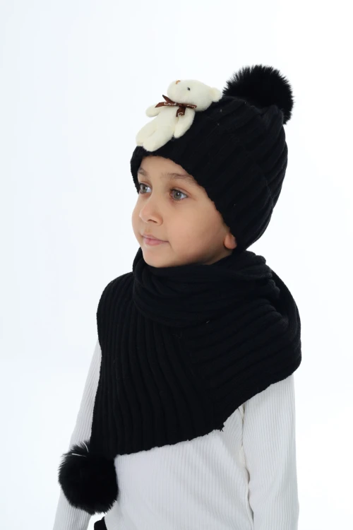 Ayıcık Ponponlu Atkı Bere Takımı 5013