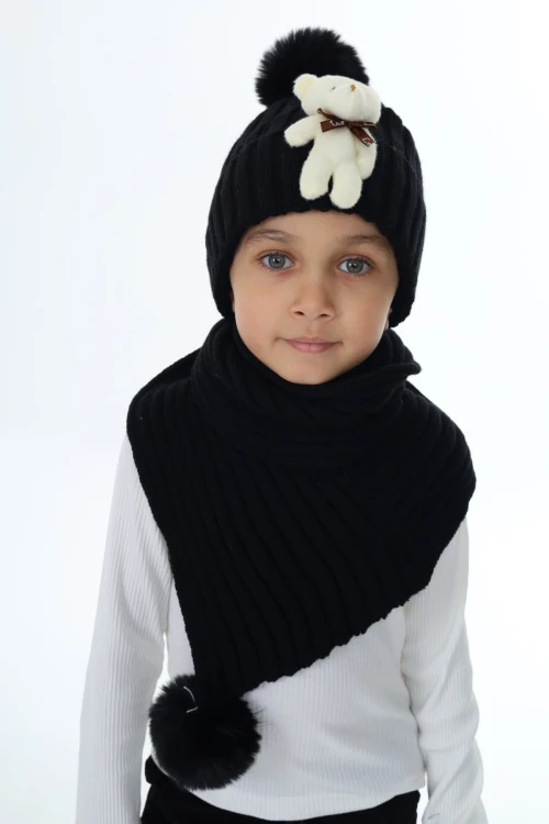 Ayıcık Ponponlu Atkı Bere Takımı 5013