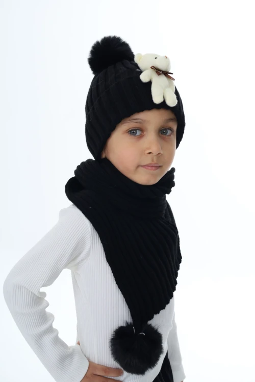 Ayıcık Ponponlu Atkı Bere Takımı 5013