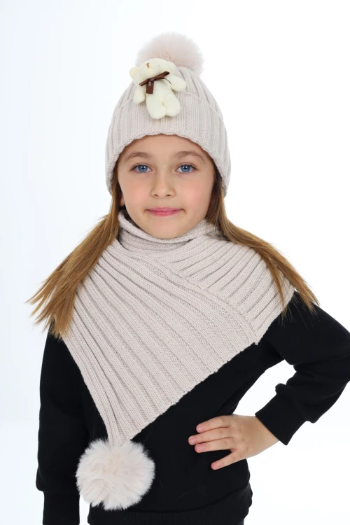 Ayıcık Ponponlu Atkı Bere Takımı 5015