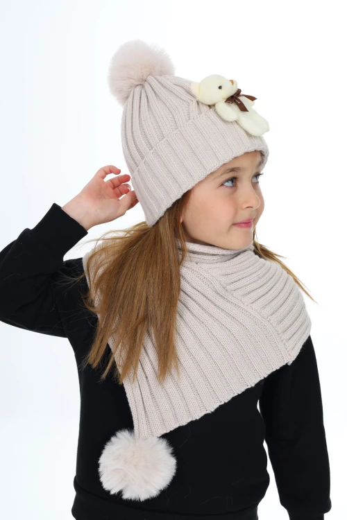 Ayıcık Ponponlu Atkı Bere Takımı 5015