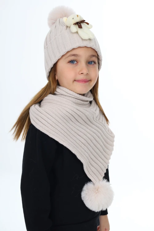 Ayıcık Ponponlu Atkı Bere Takımı 5015