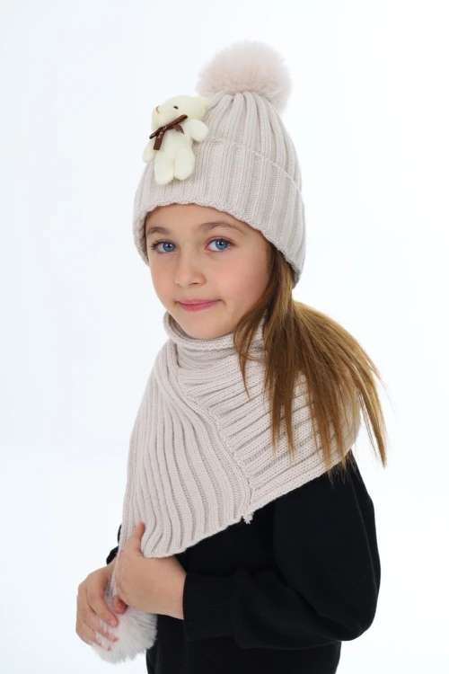 Ayıcık Ponponlu Atkı Bere Takımı 5015