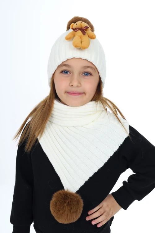 Ayıcık Ponponlu Atkı Bere Takımı 5015