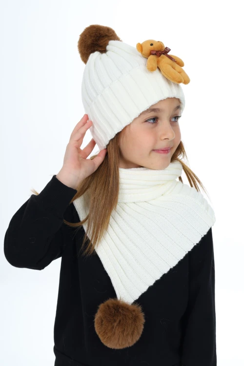 Ayıcık Ponponlu Atkı Bere Takımı 5015