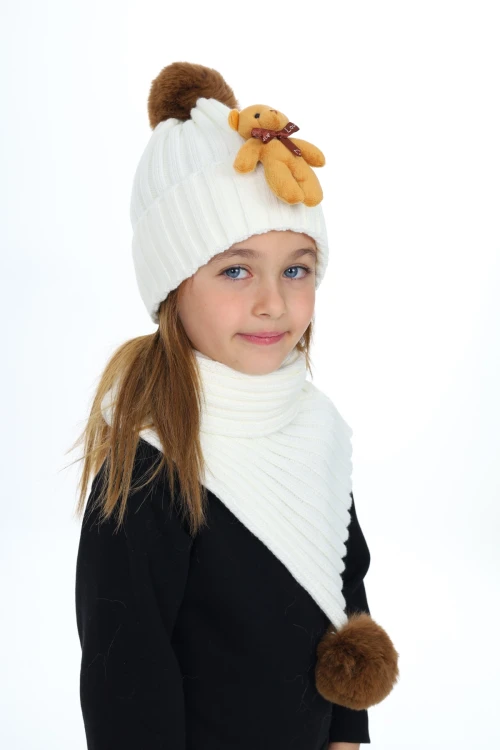 Ayıcık Ponponlu Atkı Bere Takımı 5015