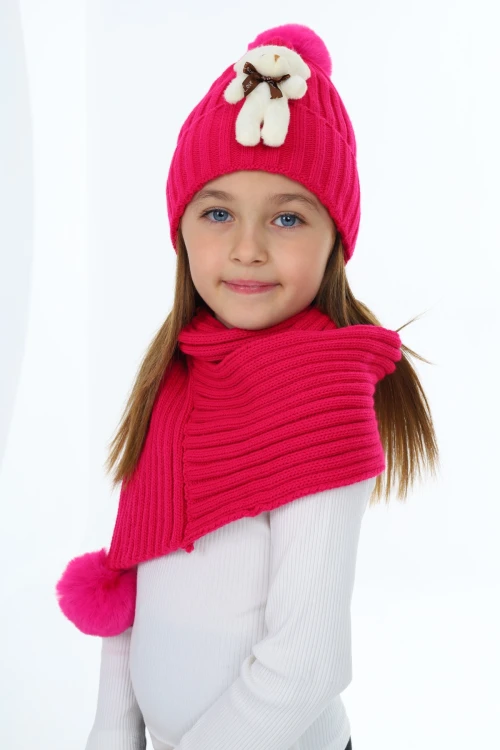 Ayıcık Ponponlu Atkı Bere Takımı 5015