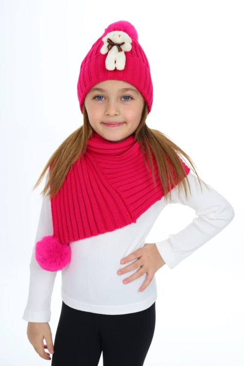 Ayıcık Ponponlu Atkı Bere Takımı 5015