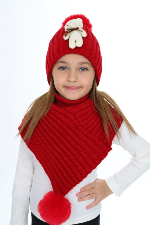 Ayıcık Ponponlu Atkı Bere Takımı 5015