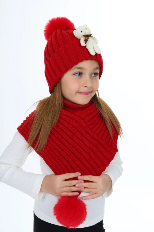 Ayıcık Ponponlu Atkı Bere Takımı 5015