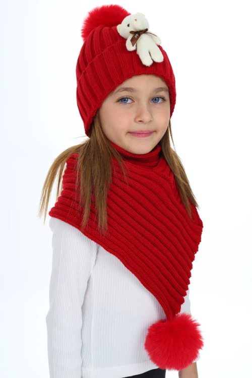 Ayıcık Ponponlu Atkı Bere Takımı 5015