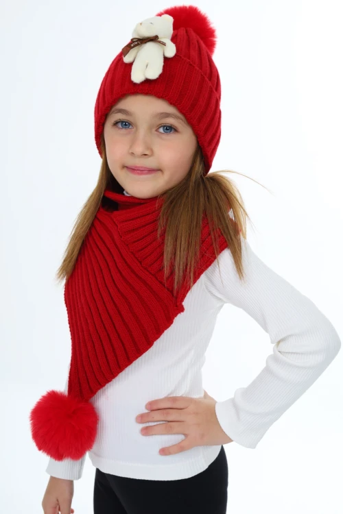 Ayıcık Ponponlu Atkı Bere Takımı 5015