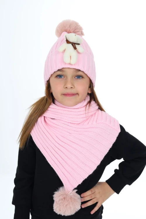 Ayıcık Ponponlu Atkı Bere Takımı 5015