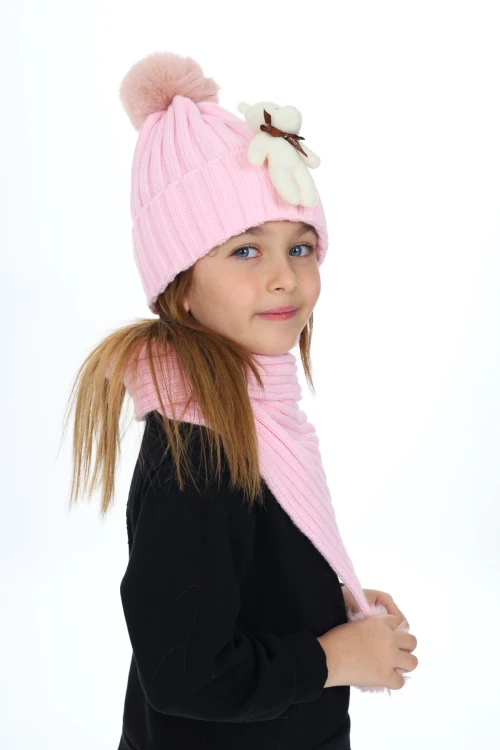 Ayıcık Ponponlu Atkı Bere Takımı 5015