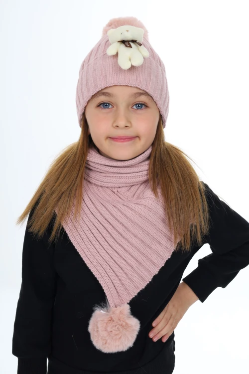 Ayıcık Ponponlu Atkı Bere Takımı 5015