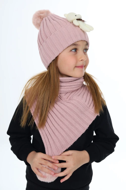 Ayıcık Ponponlu Atkı Bere Takımı 5015