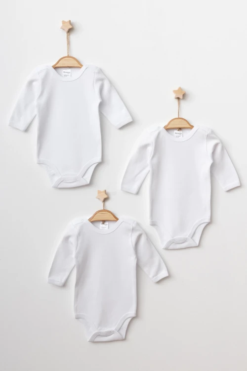 Bisiklet Yaka Basic Bebek Uzun Kol  Çıtçıtlı Body 3lü 355