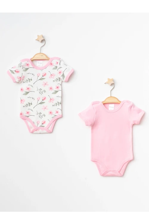 Çiçek Desenli 2li Yarım Kol Çıtçıtlı Body 9684